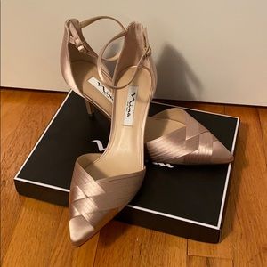 Pointed toe ankle strap heels